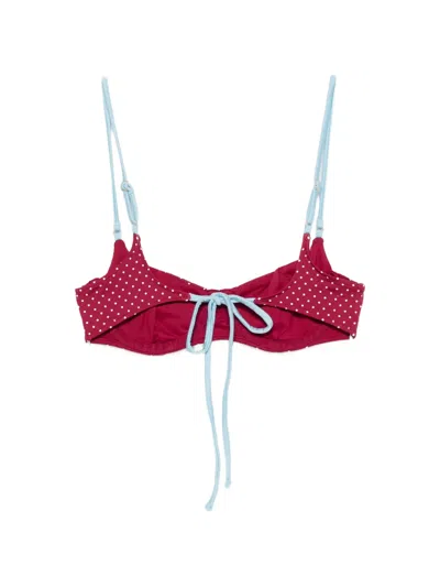 Frankies Bikinis Polka-dot-pattern Bikini Top In Red