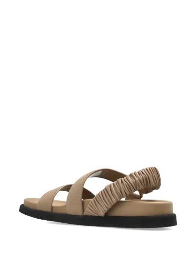 Max Mara Leather Slingback Sandals In Neutral