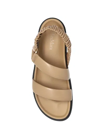 Max Mara Leather Slingback Sandals In Neutral