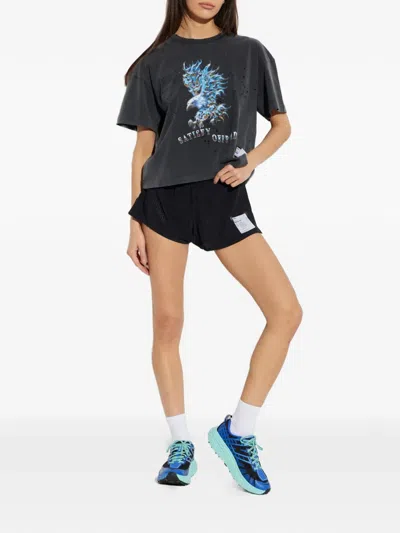 Satisfy Mothtech Graphic-print Distressed-effect T-shirt In Gray