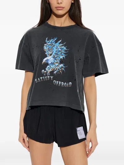 Satisfy Mothtech Graphic-print Distressed-effect T-shirt In Gray