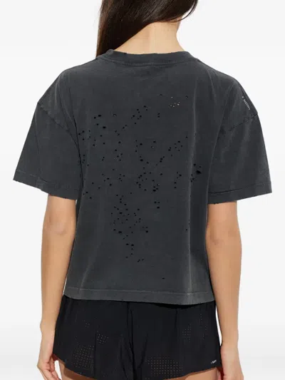 Satisfy Mothtech Graphic-print Distressed-effect T-shirt In Gray