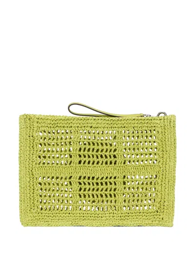 Tory Burch Hand Crocheted Raffia Rectangular Clutch Pouch In Green
