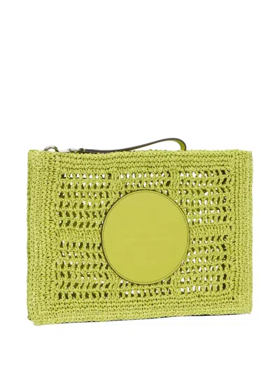 Tory Burch Hand Crocheted Raffia Rectangular Clutch Pouch In Green