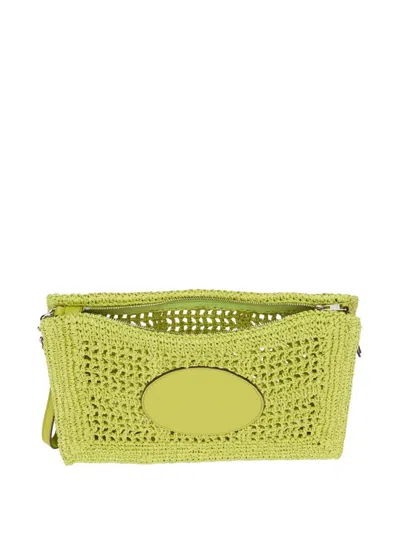 Tory Burch Hand Crocheted Raffia Rectangular Clutch Pouch In Green
