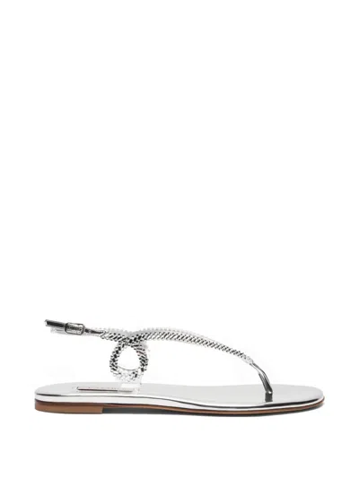 Casadei Silver Calf Leather Bos Taurus Flat Sandals In Gray