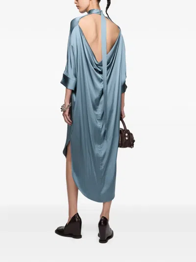 Acne Studios Satin Backless Dress In Blue