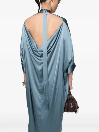 Acne Studios Satin Backless Dress In Blue