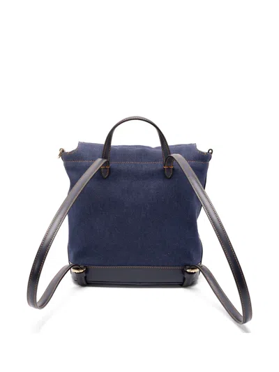 Fendi Ff-plaque Denim Backpack In Blue