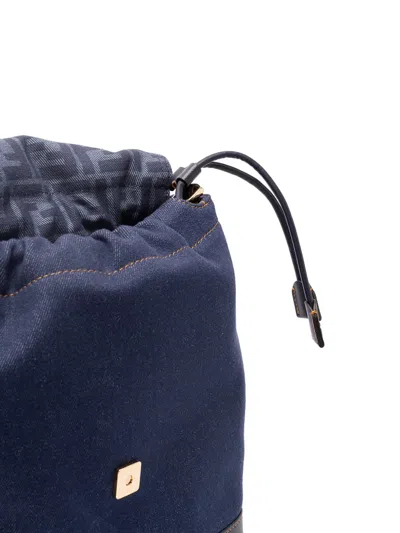 Fendi Ff-plaque Denim Backpack In Blue