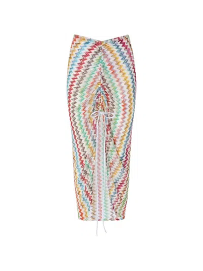 Missoni Gathered Striped Metallic Crochet-knit Midi Skirt In Blue
