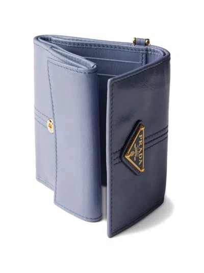 Prada Small Leather Wallet In Blue