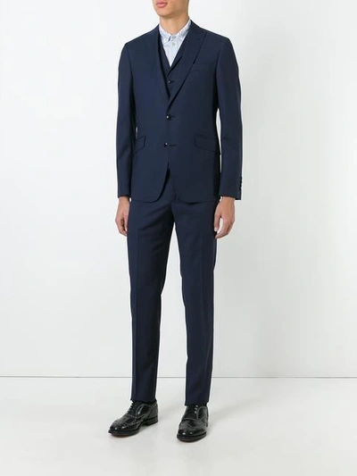 Shop Etro Three-piece Formal Suit - Blue