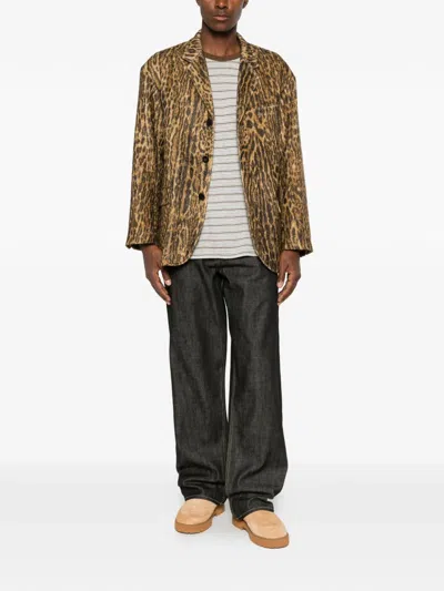 Visvim Bowen Leopard-print Silk Blazer In Brown