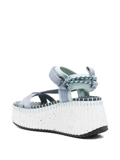 Chloé Platform Touch-strap Sandals In Blue