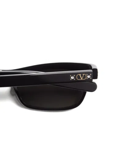 Valentino Rectangular Acetate Frame Sunglasses In Black