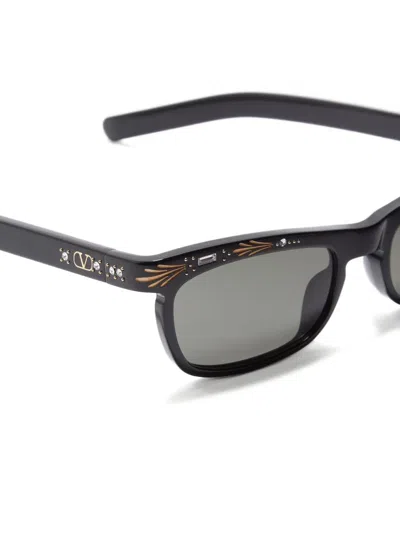 Valentino Rectangular Acetate Frame Sunglasses In Black