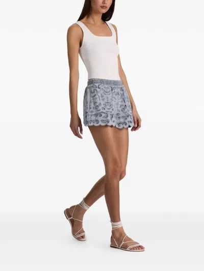 Alice And Olivia Kenley Eyelet Drawstring Denim Shorts Sierra Light Blue In Blue