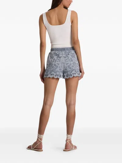 Alice And Olivia Kenley Eyelet Drawstring Denim Shorts Sierra Light Blue In Blue