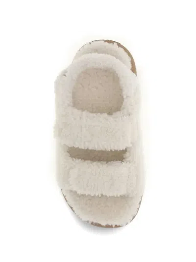 Moon Boot Shearling Sandals Flat Sole Open Toe In White
