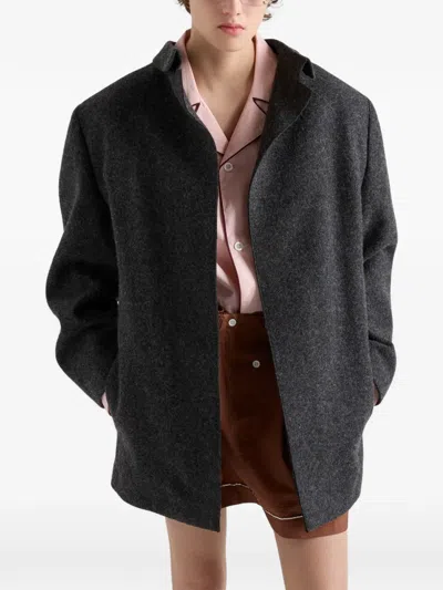 Prada Single-breasted Shetland Wool Jacket In Black