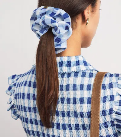 Sandro Paris Linen-blend Gingham Scrunchie In Blue