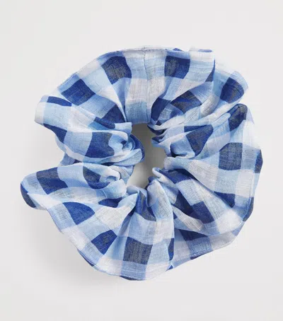 Sandro Paris Linen-blend Gingham Scrunchie In Blue