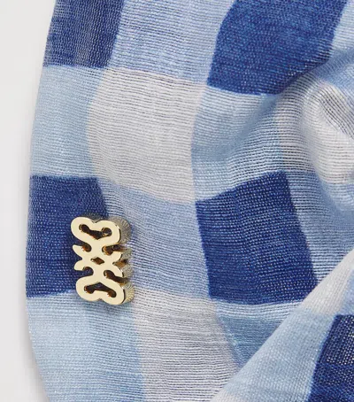 Sandro Paris Linen-blend Gingham Scrunchie In Blue