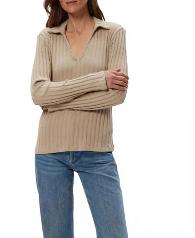 Michael Stars Liyah London Rib Long Sleeve Collared Tee In Macadamia In Neutral
