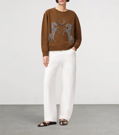 Allsaints Cotton Luck Embellished Pippa Sweatshirt In Brown