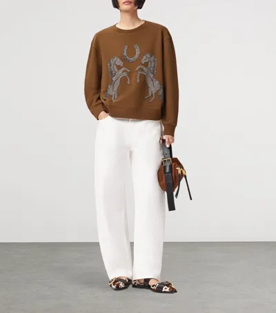 Allsaints Cotton Luck Embellished Pippa Sweatshirt In Brown