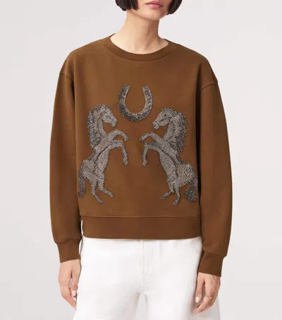 Allsaints Cotton Luck Embellished Pippa Sweatshirt In Brown