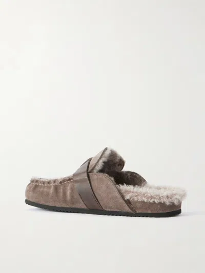 Brunello Cucinelli Buckled Shearling Mules In Multi