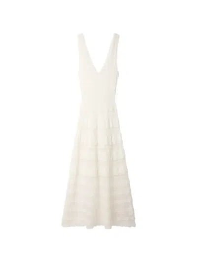 Sandro Womens White V-neck Pointelle Knitted Maxi Dress In Gray