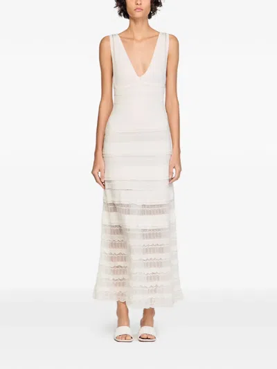 Sandro Womens White V-neck Pointelle Knitted Maxi Dress In Gray