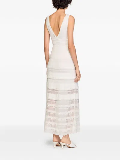 Sandro Womens White V-neck Pointelle Knitted Maxi Dress In Gray