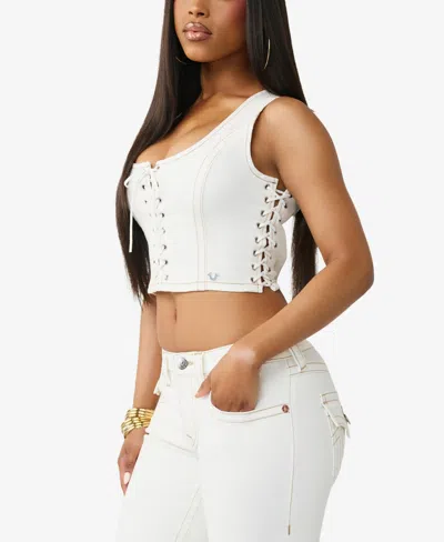 True Religion Lace Up Denim Top Co-ord In White