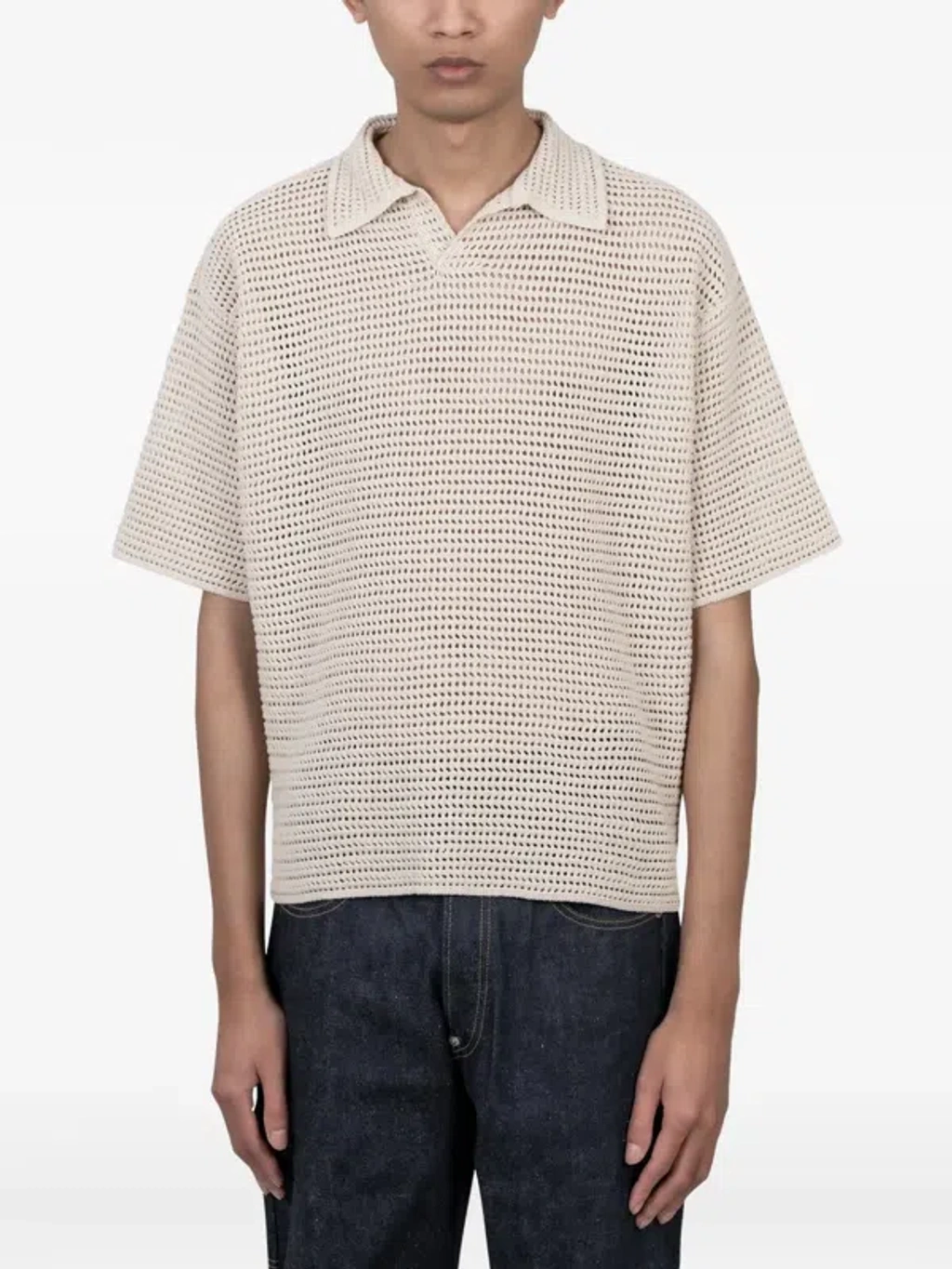Auralee Tussah Open-knit Silk And Cotton-blend Polo Shirt In