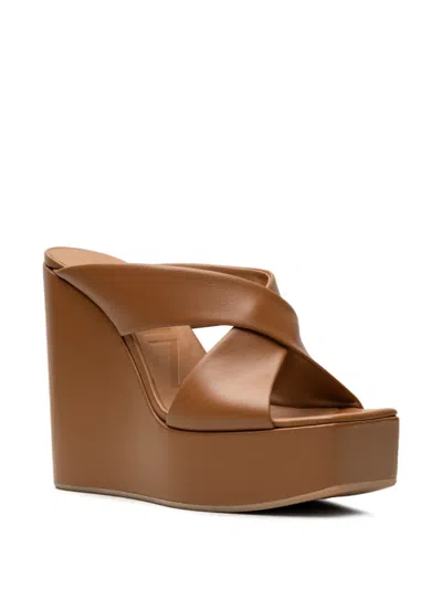 Vicini Crossover-strap Platform Mules In Brown
