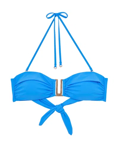 Reiss Womens Blue Carina Removable-strap Stretch-woven Bikini Top