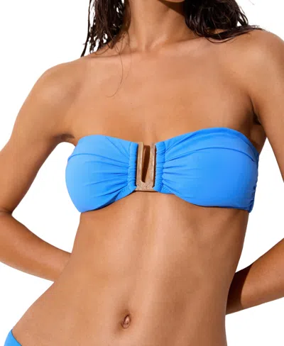 Reiss Womens Blue Carina Removable-strap Stretch-woven Bikini Top