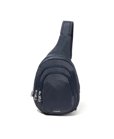Baggallini Securtex Anti-theft Multi Zip Sling Bag In Blue