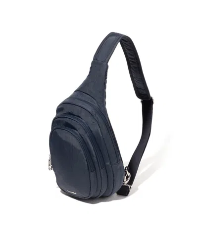 Baggallini Securtex Anti-theft Multi Zip Sling Bag In Blue