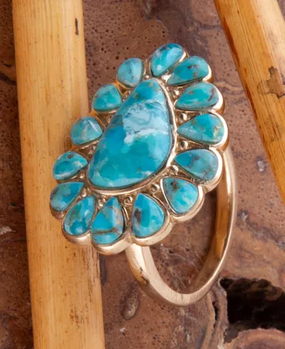 Barse Durango Blue Turquoise Golden Statement Ring In Blue