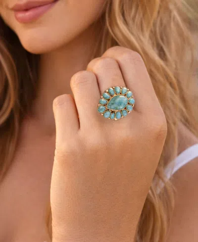 Barse Durango Blue Turquoise Golden Statement Ring In Blue