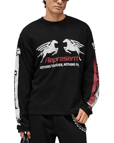 Represent Long Sleeve Crew Neck Graphic Text T-shirt In Black