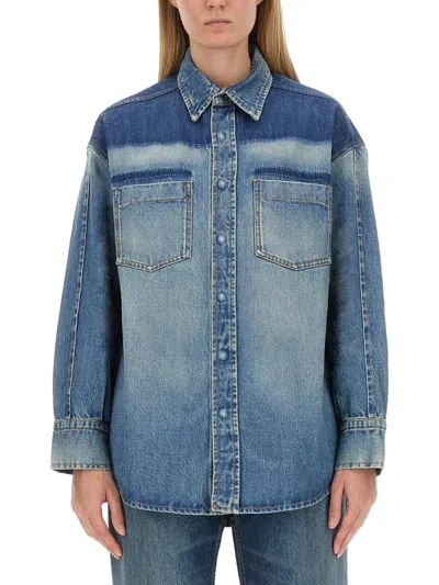 Victoria Beckham Denim Oversized Solid Shirt In Brown