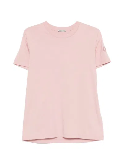 Moncler Cotton Ribbed Crewneck Short-sleeve T-shirt In Pink