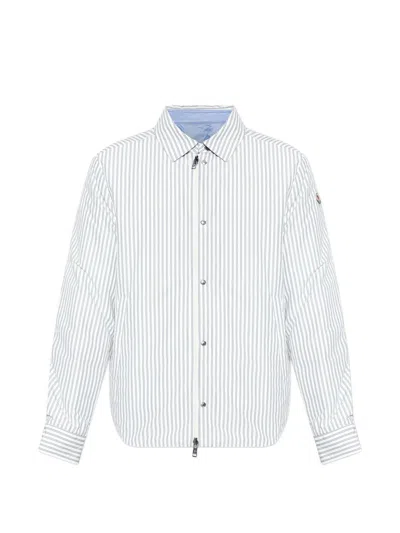 Moncler Cotton Blend Reversible Crescent Down Shirt In Blue