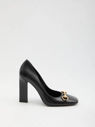 Gucci Signora Pumps Block Heel Gold Tone Hardware In Black